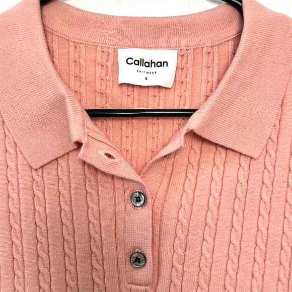 NEW Callahan Womens Cropped Polo Top Pink Cable Knit Size S Casual Spring - Picture 6 of 7
